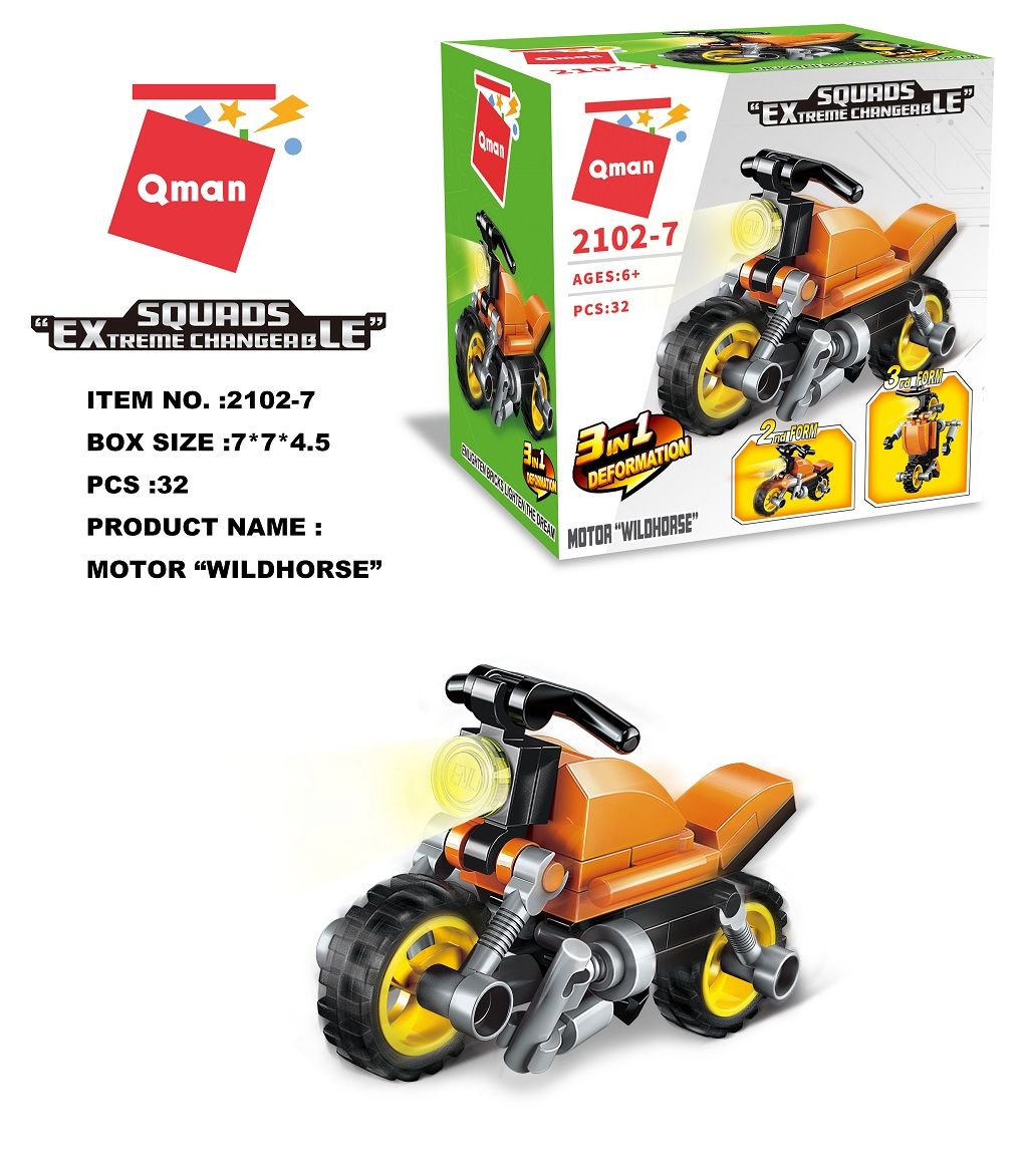 Dřevěné hračky Qman Squros Extreme Changeable 2102-7 Motorka Wildhorse 3v1