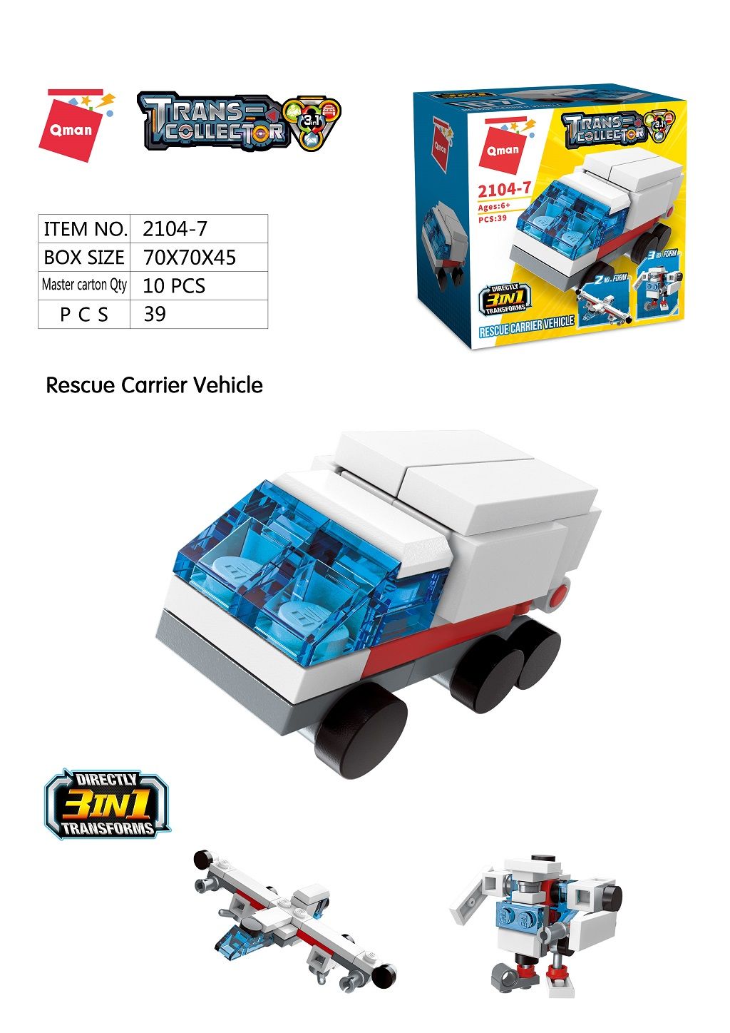 Dřevěné hračky Qman Trans Collector 3v1 2104-7 Záchranářské auto Carrier 3v1