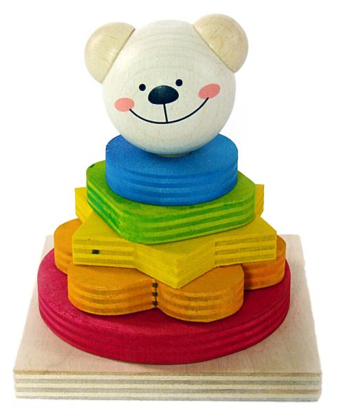 Dřevěné hračky Hess Nasazování barevných tvarů medvídek Timi