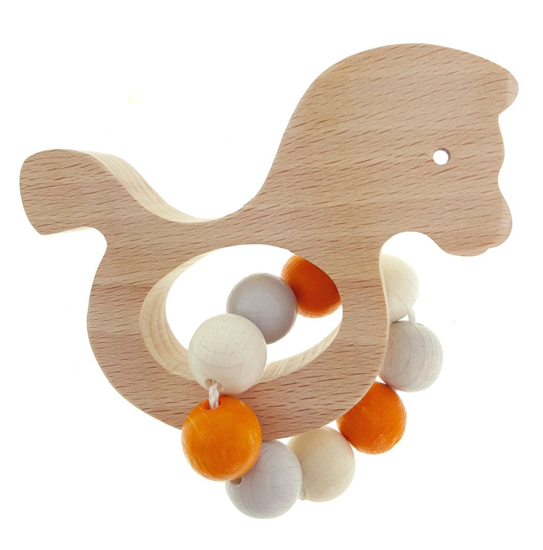 Dřevěné hračky Hess Chrastítko koníček Natur oranžový