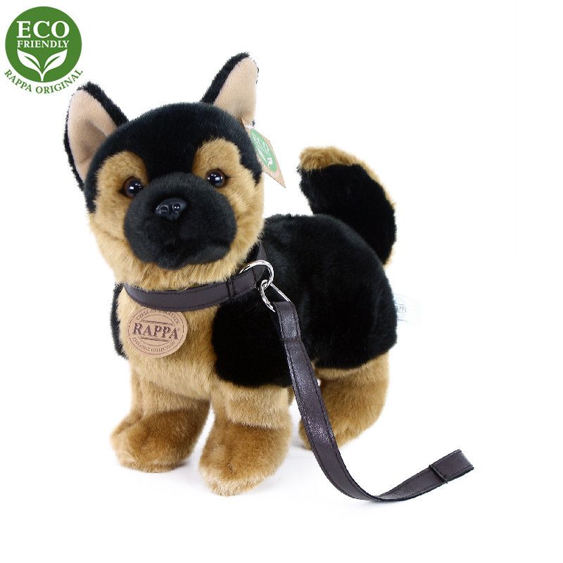 Dřevěné hračky Plyšový pes německý ovčák s vodítkem stojící 23 cm ECO-FRIENDLY Rappa