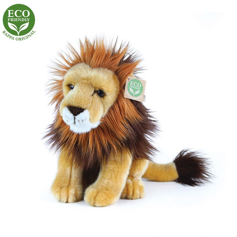 Dřevěné hračky Rappa Plyšový lev sedící 18 cm ECO-FRIENDLY