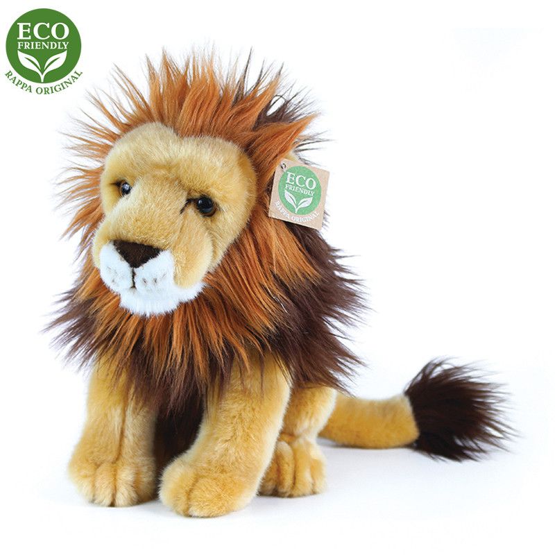 Dřevěné hračky Rappa Plyšový lev sedící 25 cm ECO-FRIENDLY