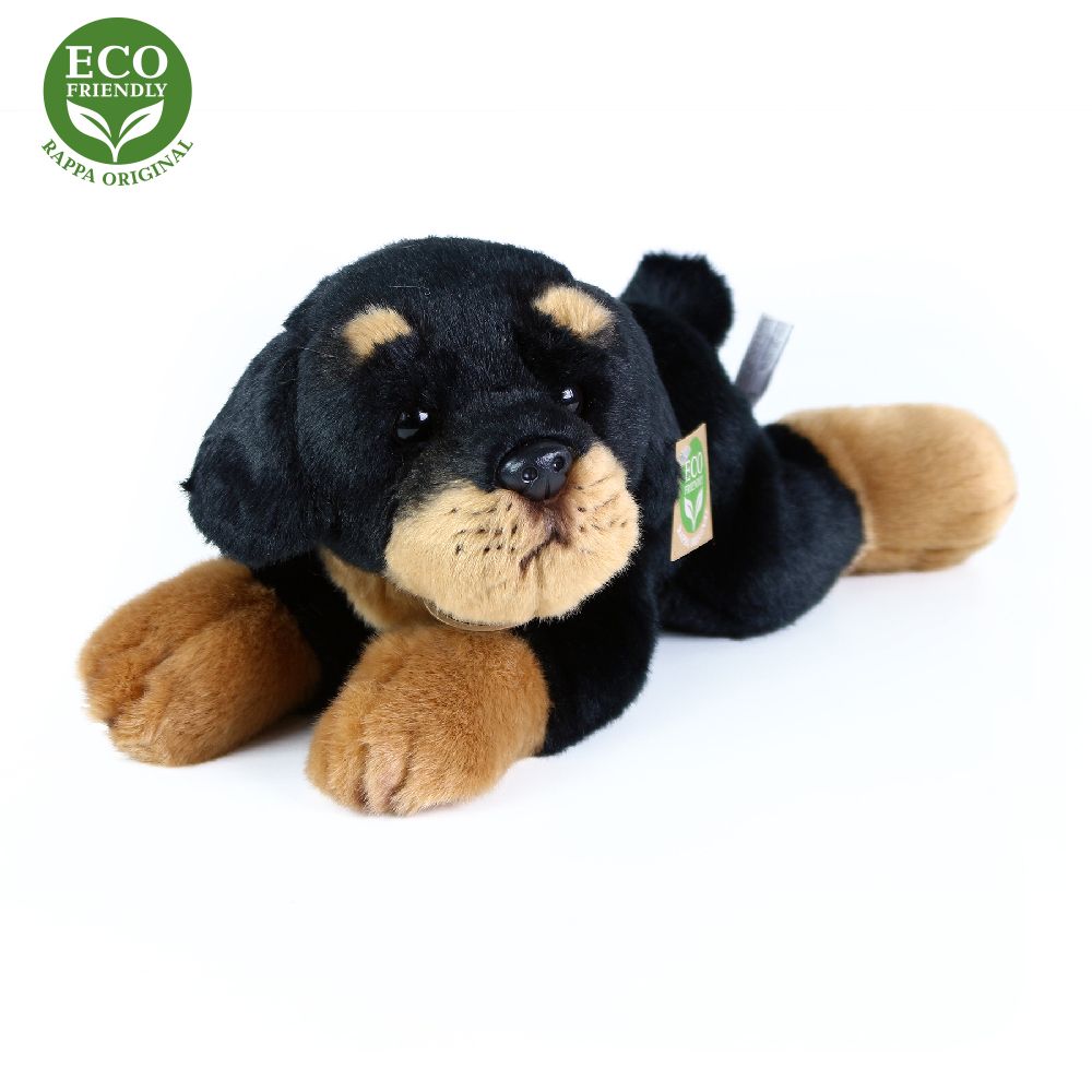 Dřevěné hračky Rappa Plyšový pes rotvajler ležící 30 cm ECO-FRIENDLY