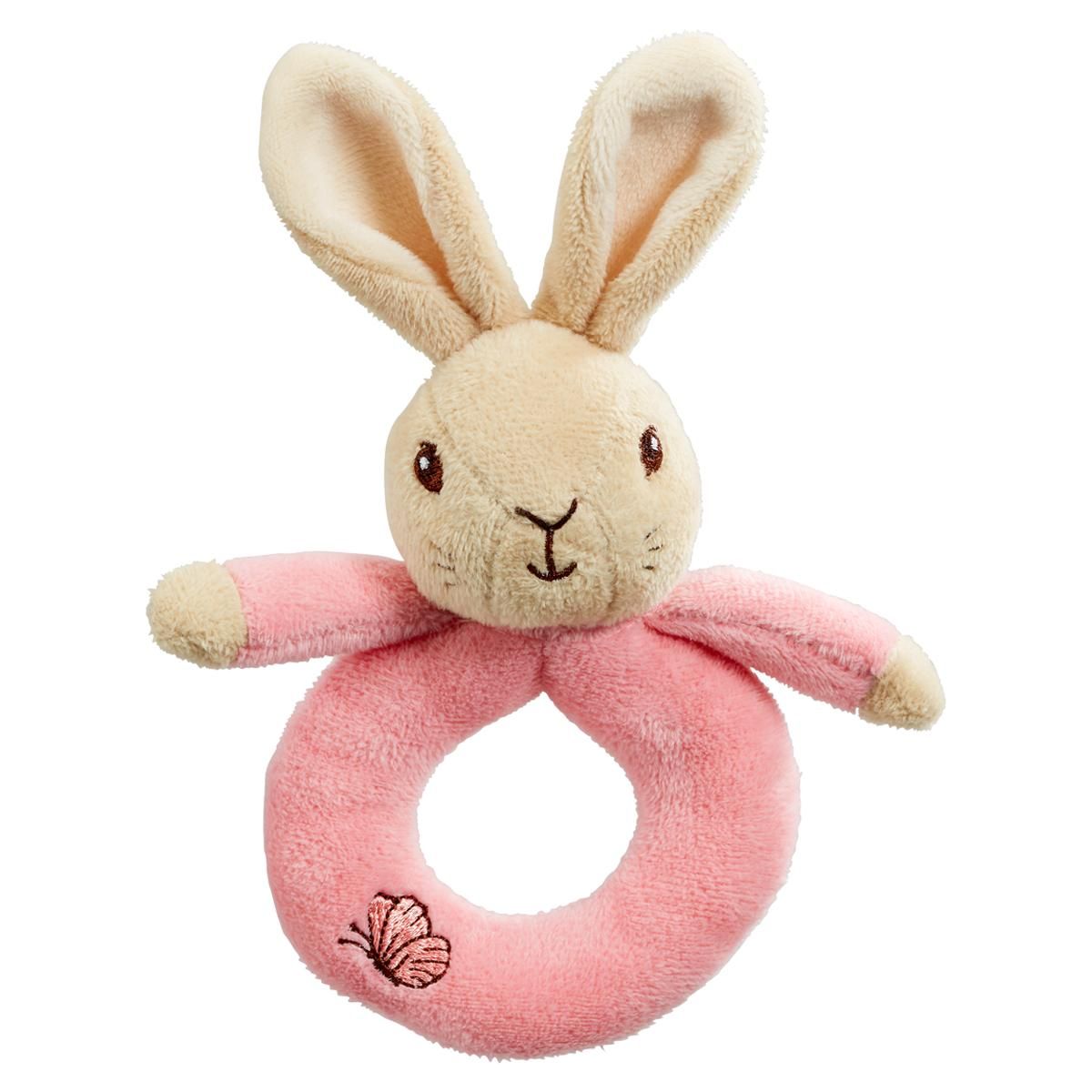 Dřevěné hračky Rainbow Chrastítko kroužek králíček Petr & Flopsy 1 ks růžová Rainbow Design Limited