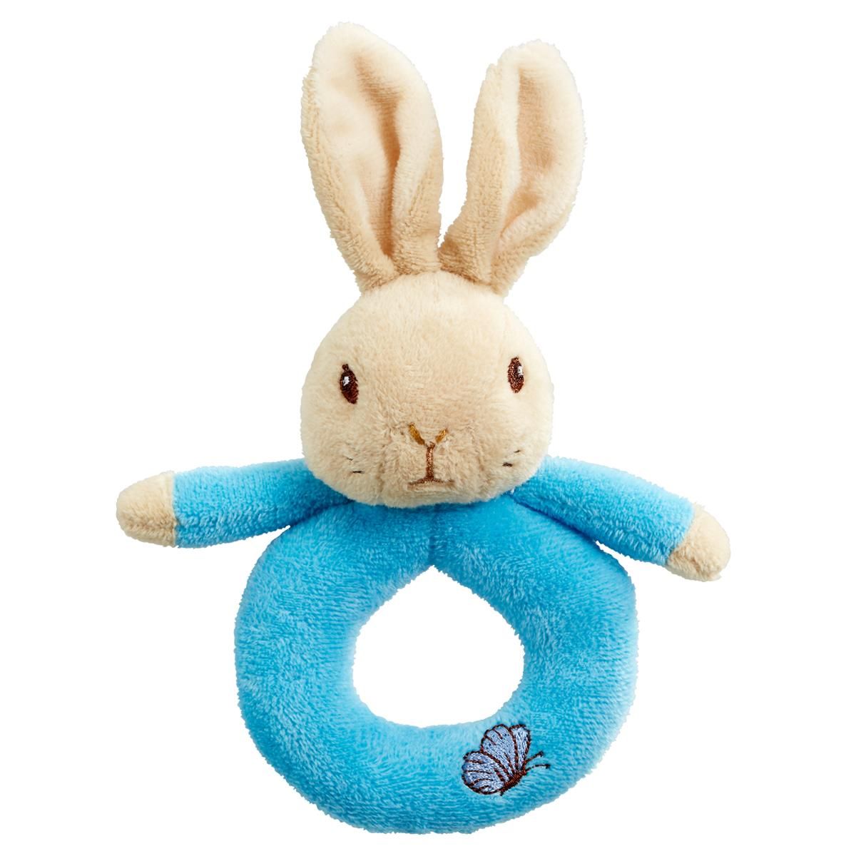Dřevěné hračky Rainbow Chrastítko kroužek králíček Petr & Flopsy 1 ks modrá Rainbow Design Limited