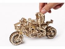 Dřevěné hračky Ugears 3D dřevěné mechanické puzzle UGR-10 Motorka (scrambler) s vozíkem