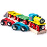 Dřevěné hračky Bigjigs Rail Nákladní vlak s auty a kolejemi