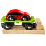 Dřevěné hračky Bigjigs Rail Vagon s autem + 2 koleje