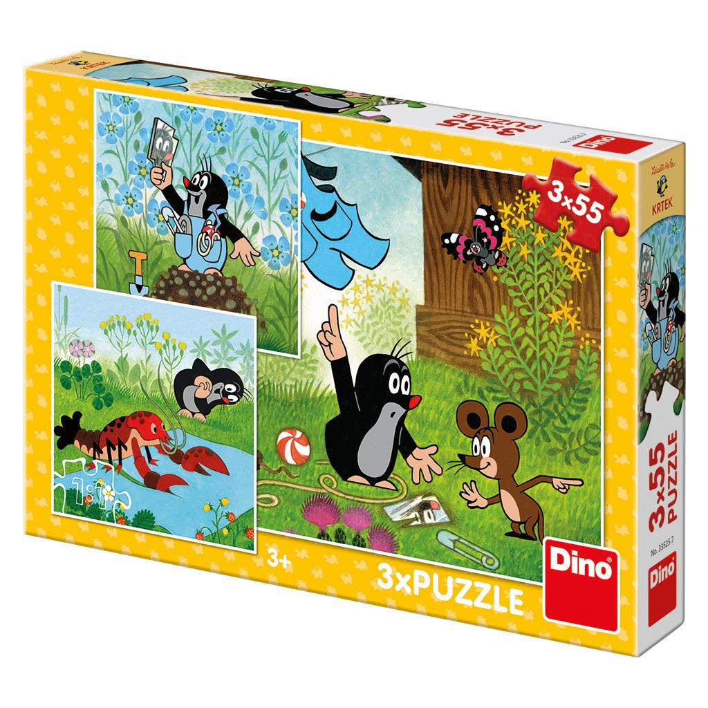 Dřevěné hračky Dino Puzzle Krteček a kalhotky 3x55 dílků
