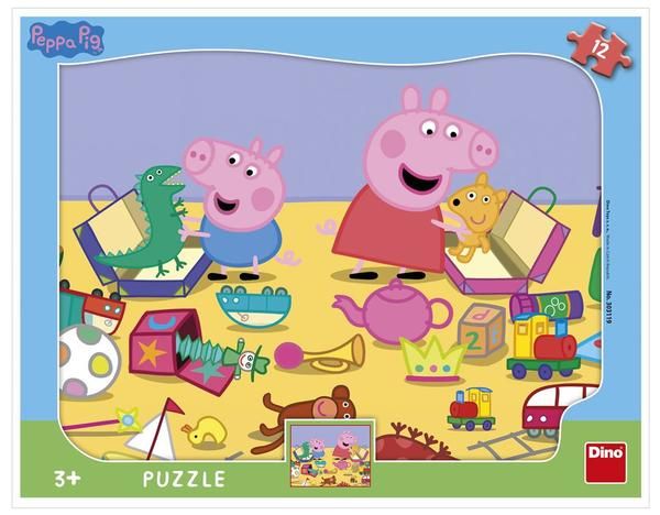 Dřevěné hračky Dino Puzzle Peppa Pig si hraje - tvary 12 dílků