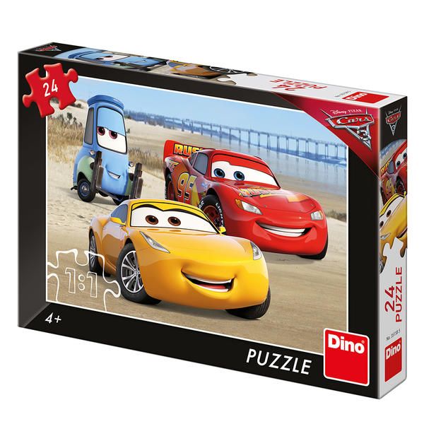 Dřevěné hračky Dino Puzzle Cars 3: Na pláži 24 dílků