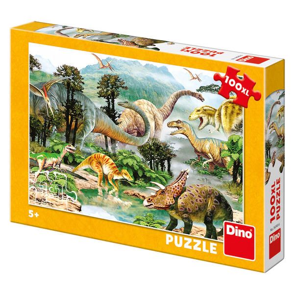 Dřevěné hračky Dino Puzzle Život Dinosaurů 100 dílků