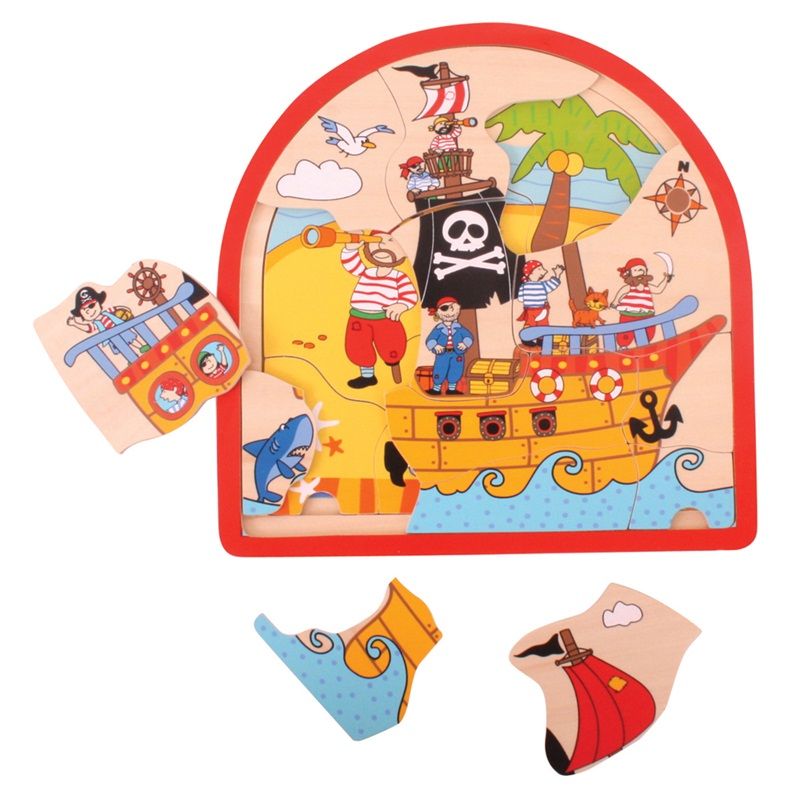 Dřevěné hračky Bigjigs Toys Dřevěné vícevrstvé puzzle Pirátská loď