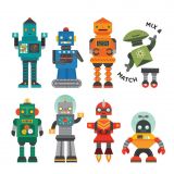 Dřevěné hračky Petitcollage Magnetická hra Roboti - poškozená kovová krabička Petit Collage
