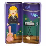 Dřevěné hračky Petitcollage Magnetické puzzle Muzikantka - poškozená kovová krabička Petit Collage