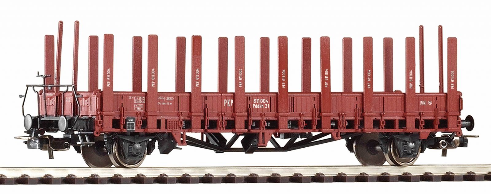 Dřevěné hračky Piko Nízkostěnný vagon s klanicemi Pddkh (ex Ulm) PKP III - 54458
