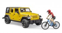Dřevěné hračky Bruder Jeep Wrangler Rubicon s cyklistou a kolem