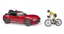 Dřevěné hračky Bruder Sportovní auto Dodge s figurkou cyklistky a kolem