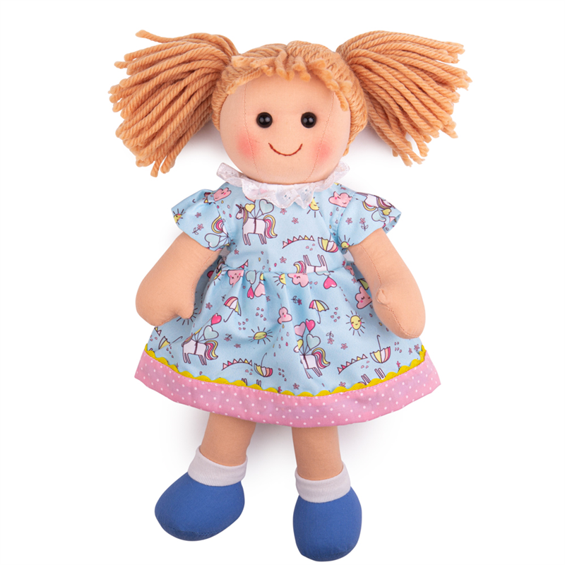 Dřevěné hračky Bigjigs Toys Látková panenka Olivia 34 cm