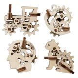 Dřevěné hračky Ugears 3D dřevěné mechanické puzzle 4 mechanické přívěšky Charakterové symboly