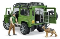 Dřevěné hračky Bruder LAND ROVER DEFENDER s figurkou myslivce, psa a příslušenstvím