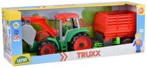 Dřevěné hračky Lena Truxx Traktor s vlekem na seno, ozdobný karton