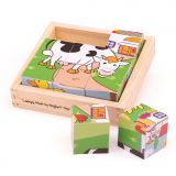 Dřevěné hračky Bigjigs Toys Obrázkové kostky kubusy Zvířátka 9 kostek