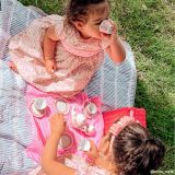 Dřevěné hračky Tidlo Nádobí na piknik v růžovém košíku