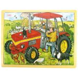 Dřevěné hračky Bigjigs Toys Dřevěné puzzle traktor 24 dílků