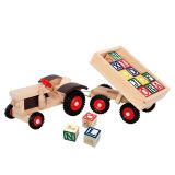 Dřevěné hračky Bino Traktor s gumovými koly a vlečkou ABC