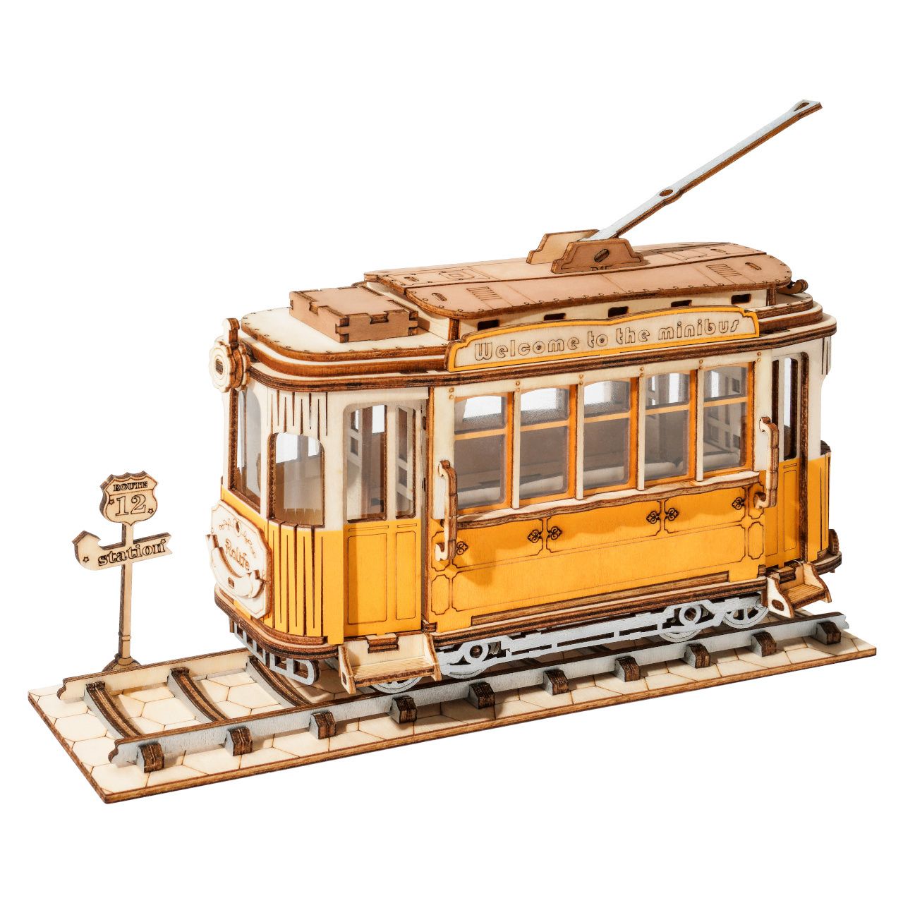 Dřevěné hračky RoboTime dřevěné 3D puzzle Historická tramvaj