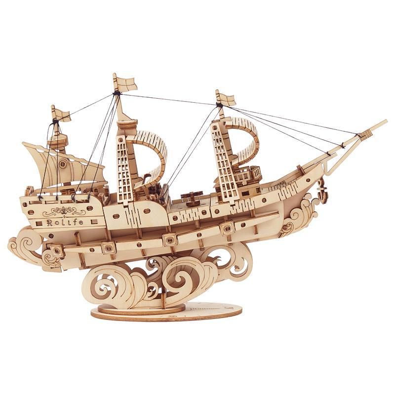 Dřevěné hračky RoboTime dřevěné 3D puzzle Vojenská plachetnice