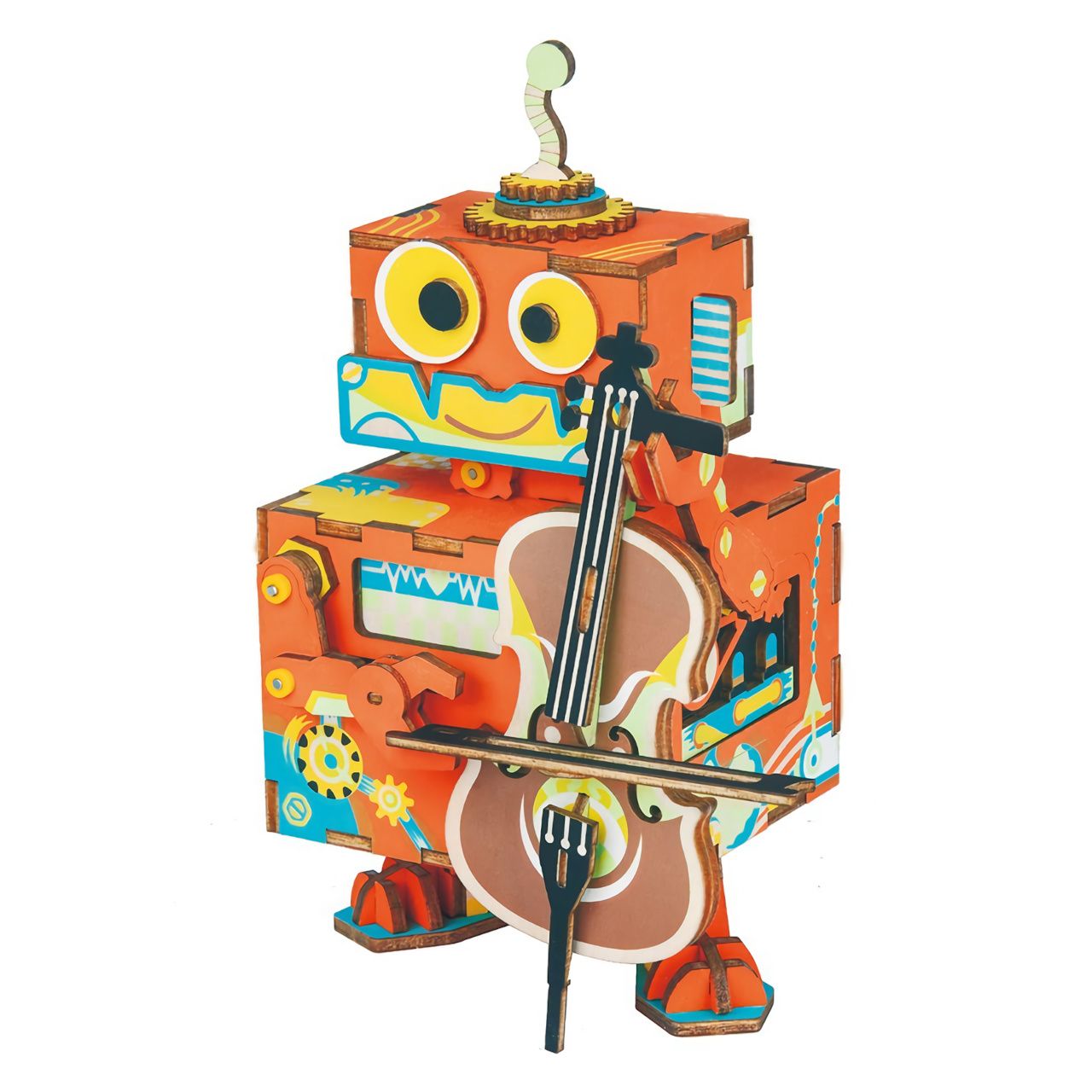 Dřevěné hračky RoboTime 3D skládačka hrací skříňky Muzikální robůtek