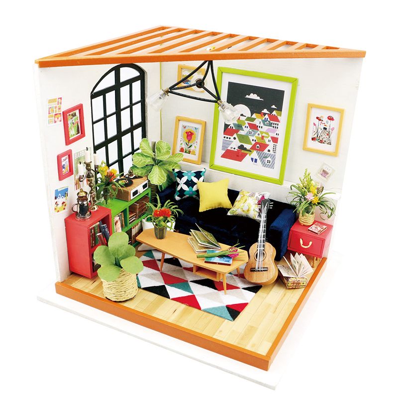 Dřevěné hračky RoboTime miniatura domečku Obývací pokoj