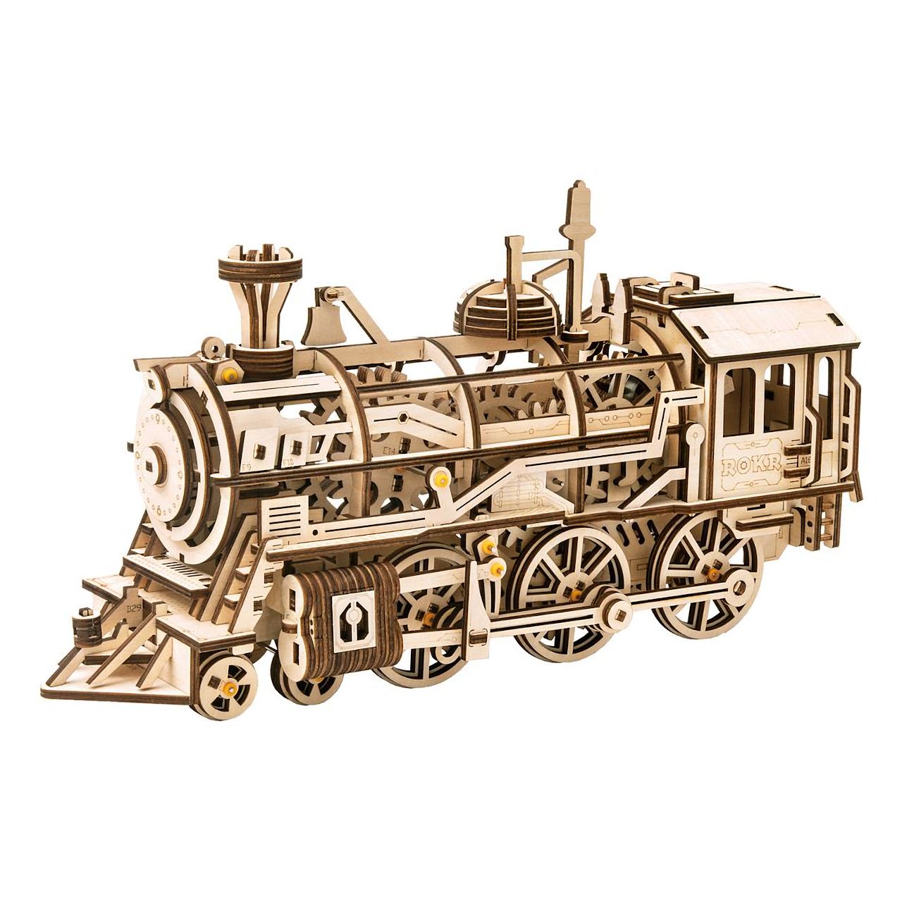 Dřevěné hračky RoboTime 3D dřevěné mechanické puzzle Parní lokomotiva
