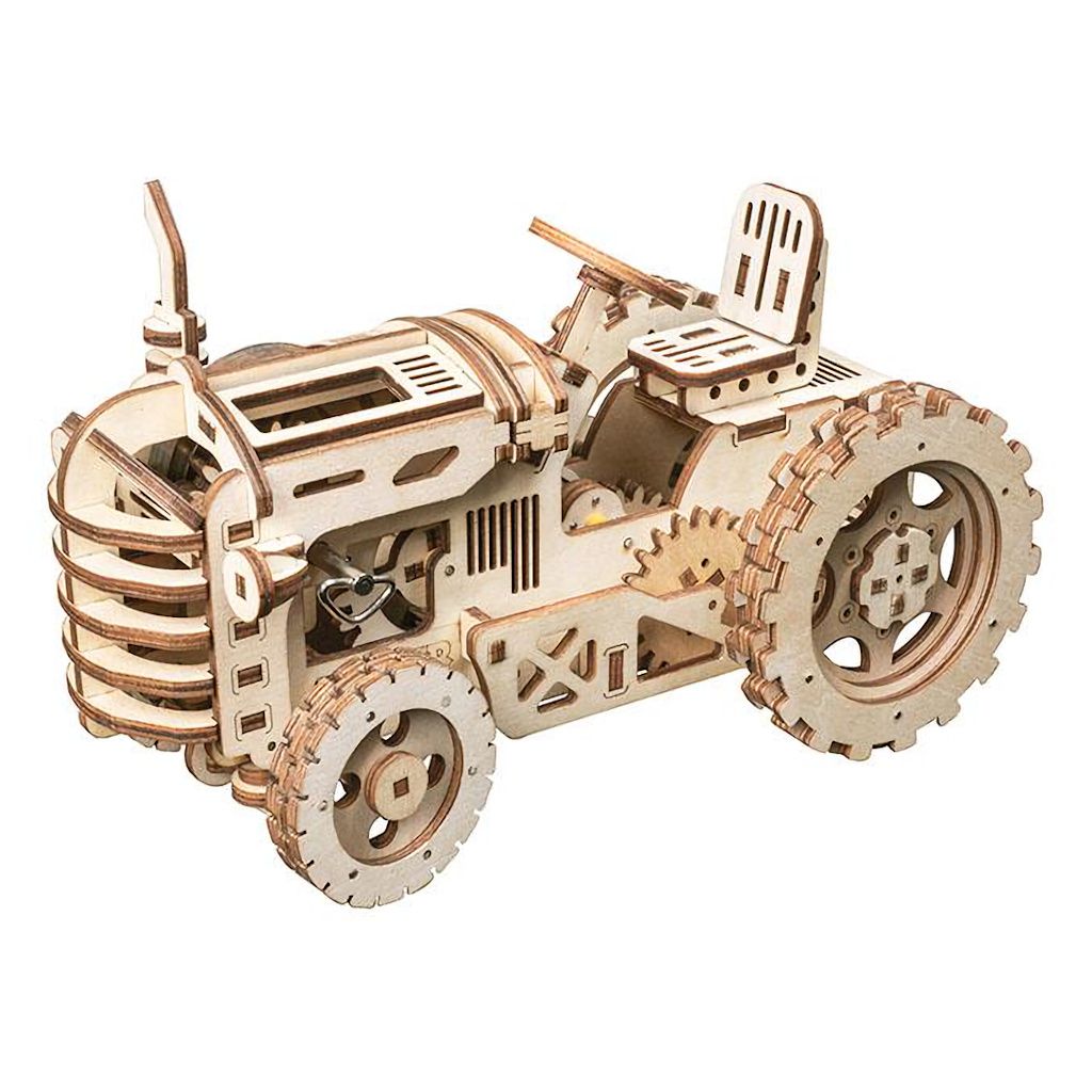 Dřevěné hračky RoboTime 3D dřevěné mechanické puzzle Traktor