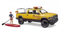 Dřevěné hračky Bruder Dodge RAM pobřežní hlídky se záchranářem a příslušenstvím
