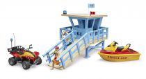 Dřevěné hračky Bruder Věž pobřežní hlídky se čtyřkolkou, skútrem a plavčíkem