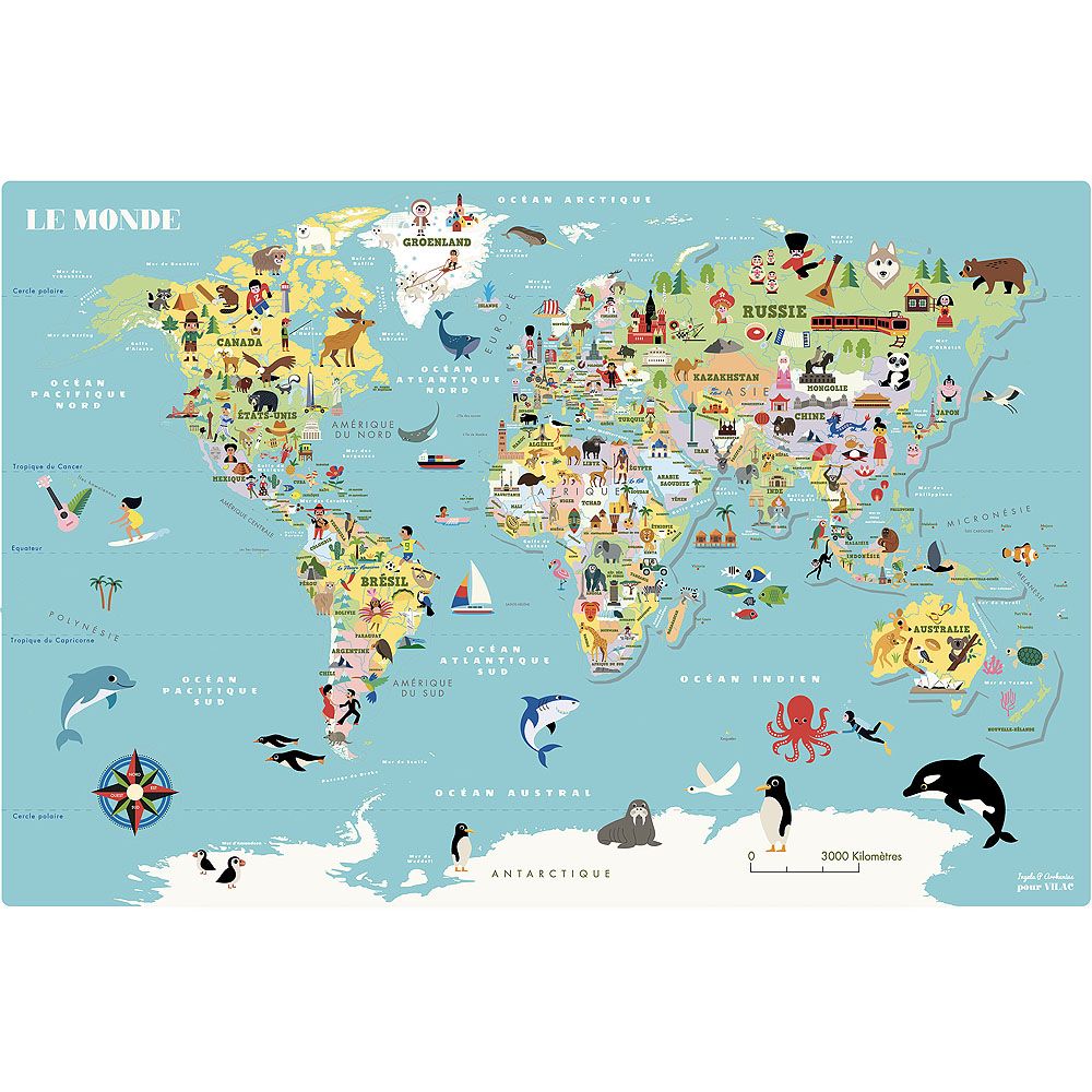 Dřevěné hračky Vilac Magnetická mapa světa Ingela