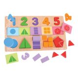 Dřevěné hračky Bigjigs Toys Didaktická deska Čísla, barvy, tvary