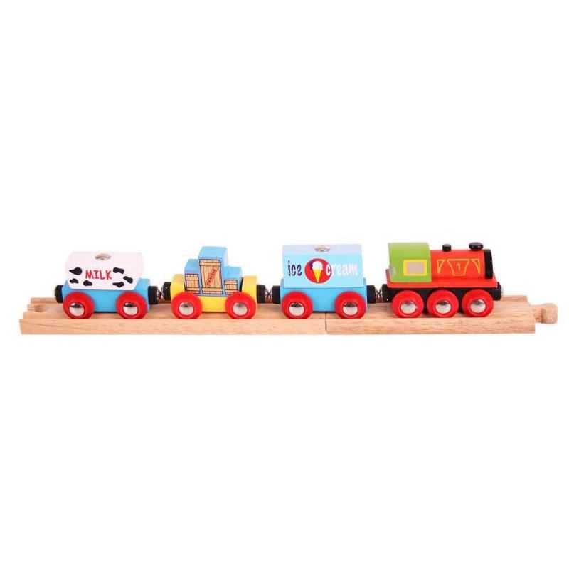 Dřevěné hračky Bigjigs Rail Vlak se zbožím + 3 koleje