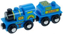 Dřevěné hračky Bigjigs Rail Modrá mašinka s tendrem + 2 koleje