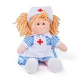 Dřevěné hračky Bigjigs Toys Látková panenka zdravotní sestřička Nancy 28 cm