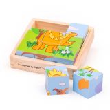 Dřevěné hračky Bigjigs Toys Obrázkové kostky kubusy Dinosauři 9 kostek