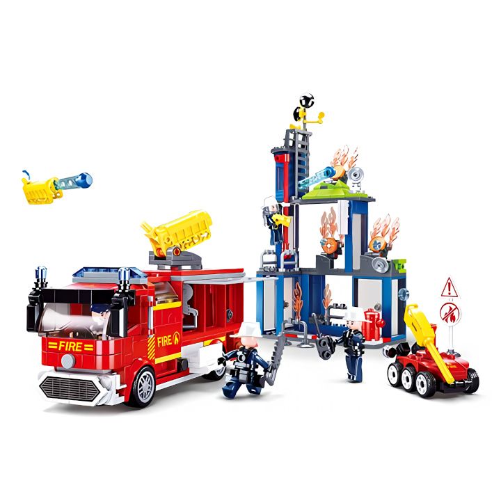 Dřevěné hračky Sluban Hasiči M38-B0967 Velký požární vůz s dělem a pojízdným robotem