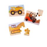 Dřevěné hračky Bigjigs Toys Puzzle 3v1 Stavební stroje