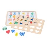 Dřevěné hračky Petit Collage Vkládací puzzle s čísly a tvary vícejazyčné