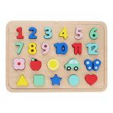 Dřevěné hračky Petit Collage Vkládací puzzle s čísly a tvary vícejazyčné