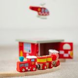 Dřevěné hračky Bigjigs Rail Hasičský vlak + 3 koleje